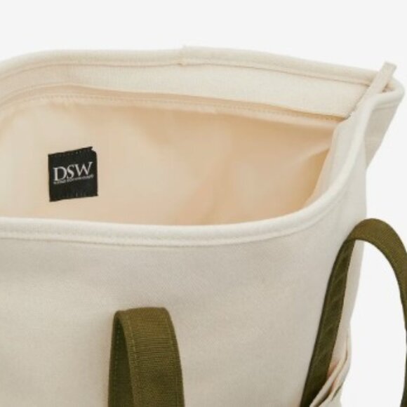DSW Ivory/Green Canvas Tote Bag with Travel Band NWT - Picture 7 of 9